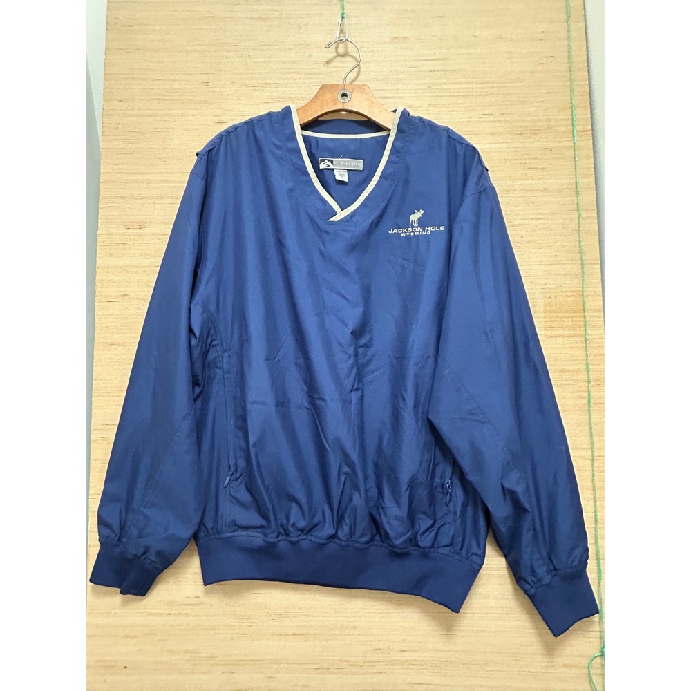 Storm Creek Jackson Hole Wyoming Pullover Windbreaker Jacket Mens M Blue‎ V Neck
